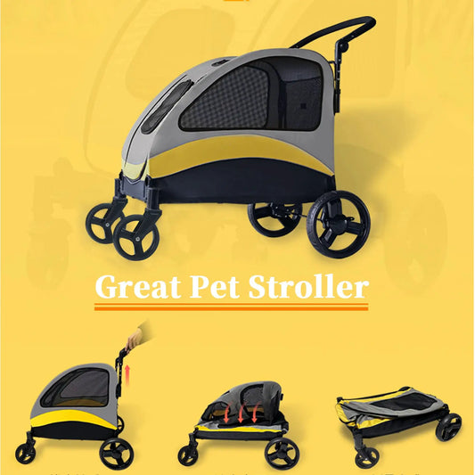 Portable Dog Stroller 4 Wheels for Large Dogs Foldable Pet Cat Travel Carriage Stroller Breathable Carrier for Outside Play by Furtastic Pet Essentials