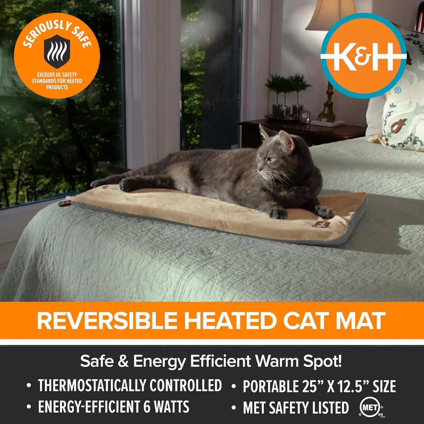 XMSJ Heated Cat Bed Pad For Indoor Cats Calming Warm Mat