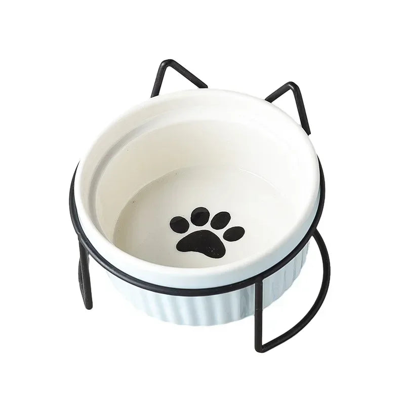 Ceramic Elevated Pet Bowl For Dogs And Cats With Bracket