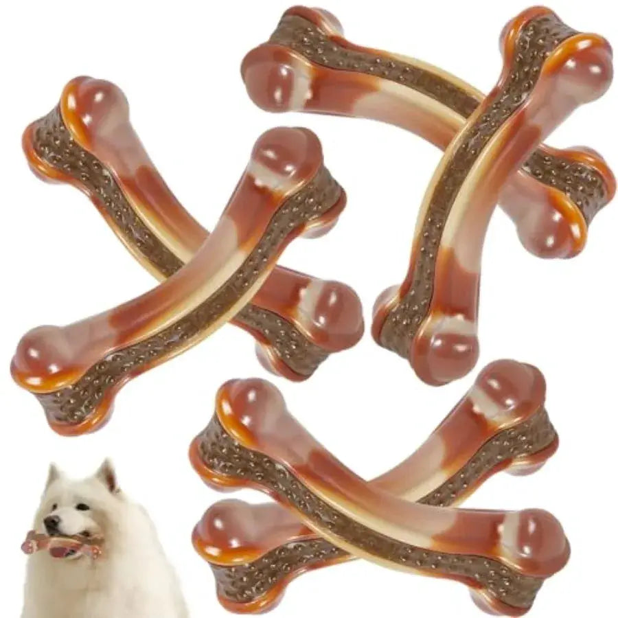 Dog Bones Chew Toys for Aggressive Chewers 6 Pack Real Chicken Flavor Indestructible Dog Teething Chew Toys for Large/Medium/Sm by Furtastic Pet Essentials