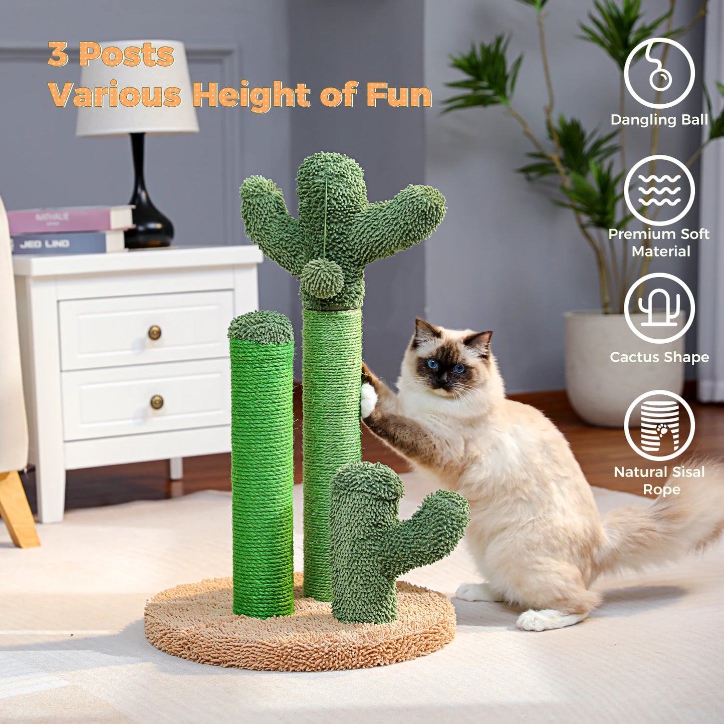 PAWZ Road Cactus Cat Scratcher Post With Three Scratching Poles