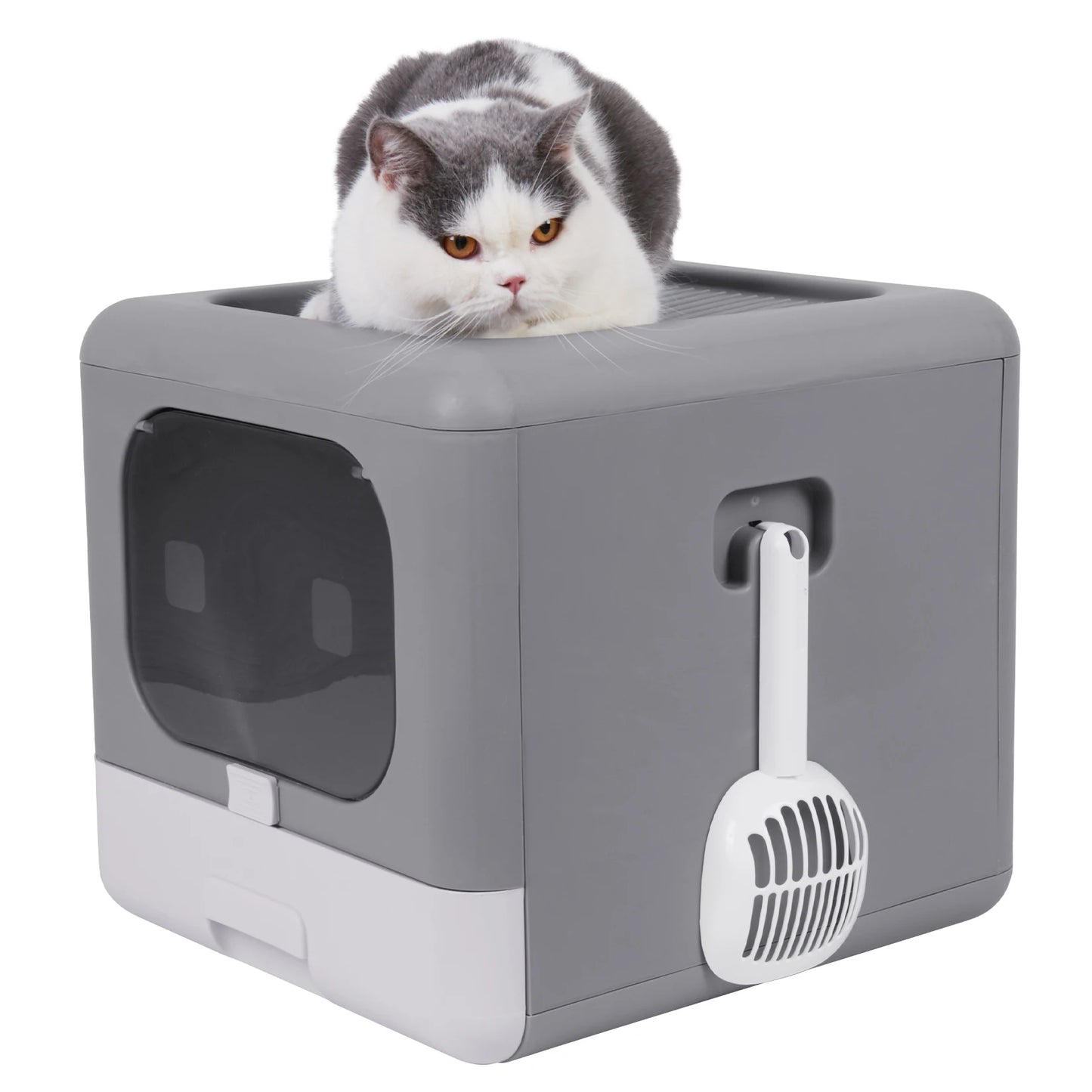 Cat Litter Box With Lid Enclosed Top Entry Anti Splashing