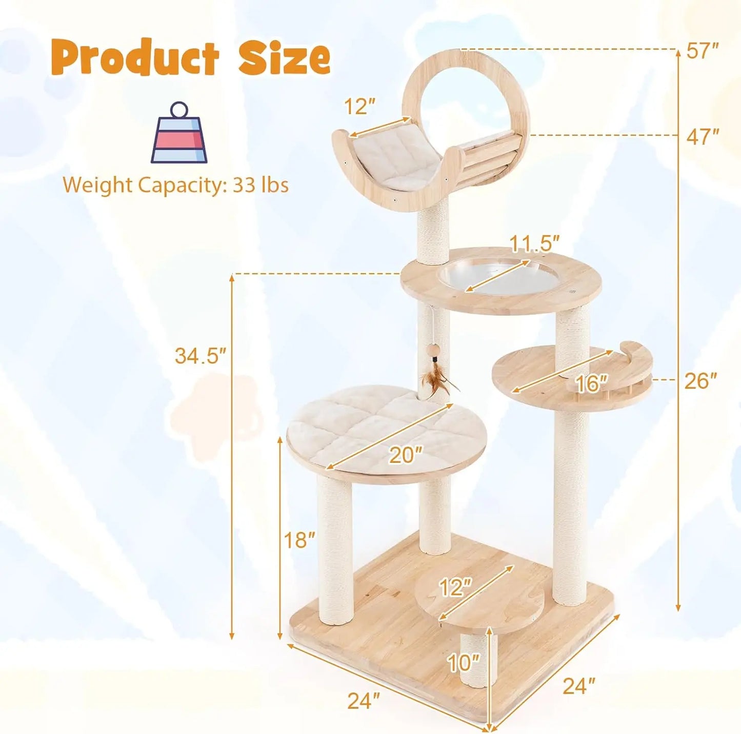 High Concerned Wooden Cat Tree 4 In 1 Deluxe Tower