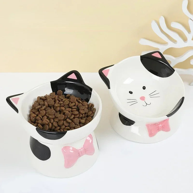 Hign-concerned Cartoon Ceramic High Foot Cat Bowl Cat Head Design