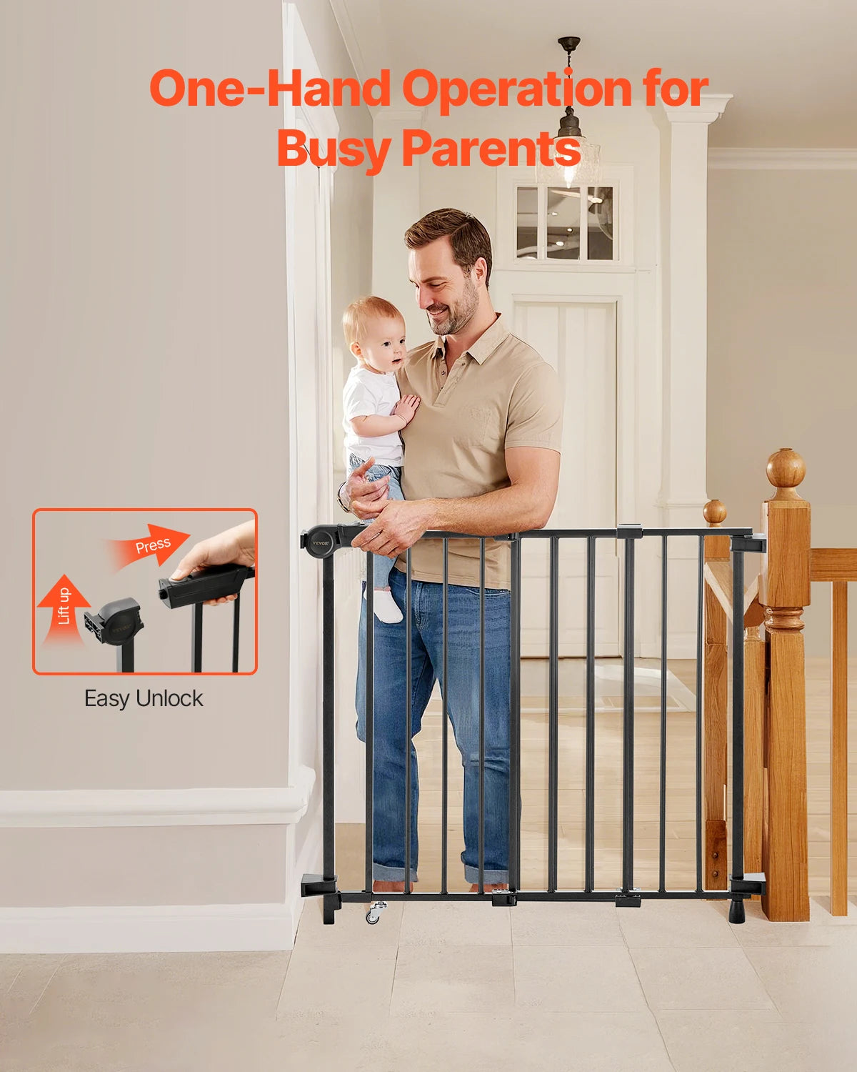 SucceBuy Adjustable Baby Gate for Pets and Kids Stainless Steel
