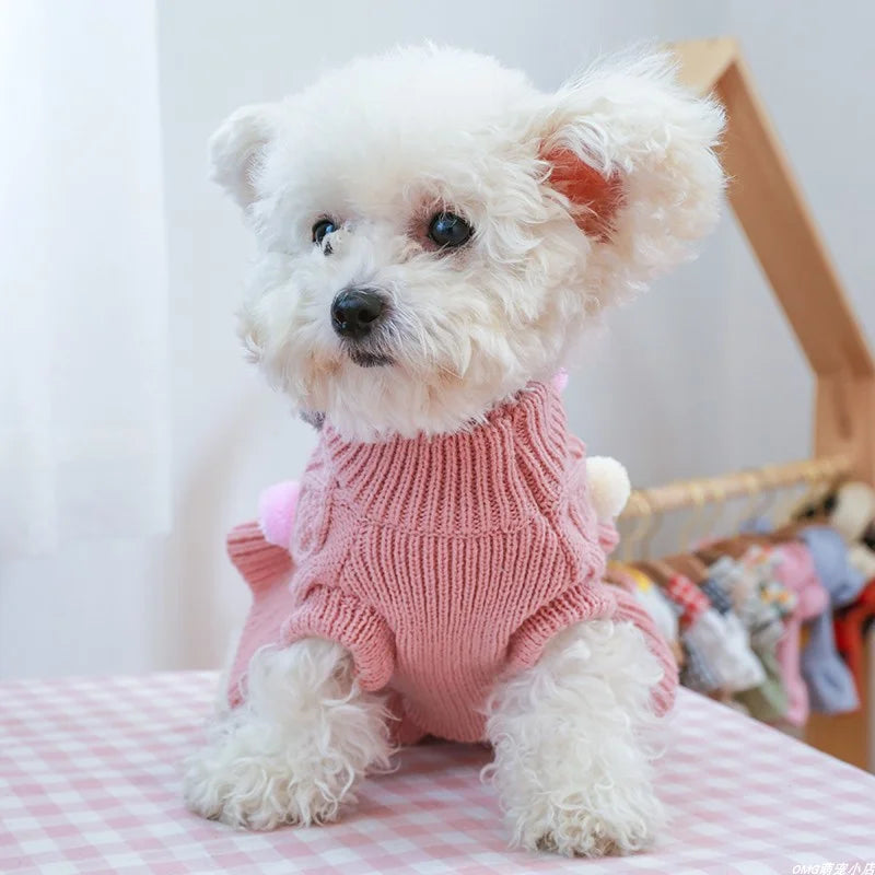 PETCIRCLECN Thick Cozy Wool Knit Dog Sweater Dress