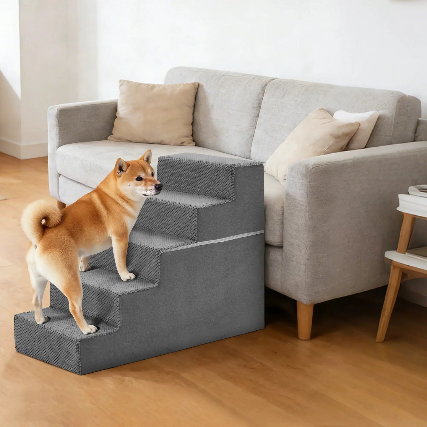 JHK 3-5 Step Right Angled Foam Dog Stairs Ramp for Small Dogs Climbing Ladder Indoor Non-Slip Pet Ladder Ramp Stairs For Home by Furtastic Pet Essentials