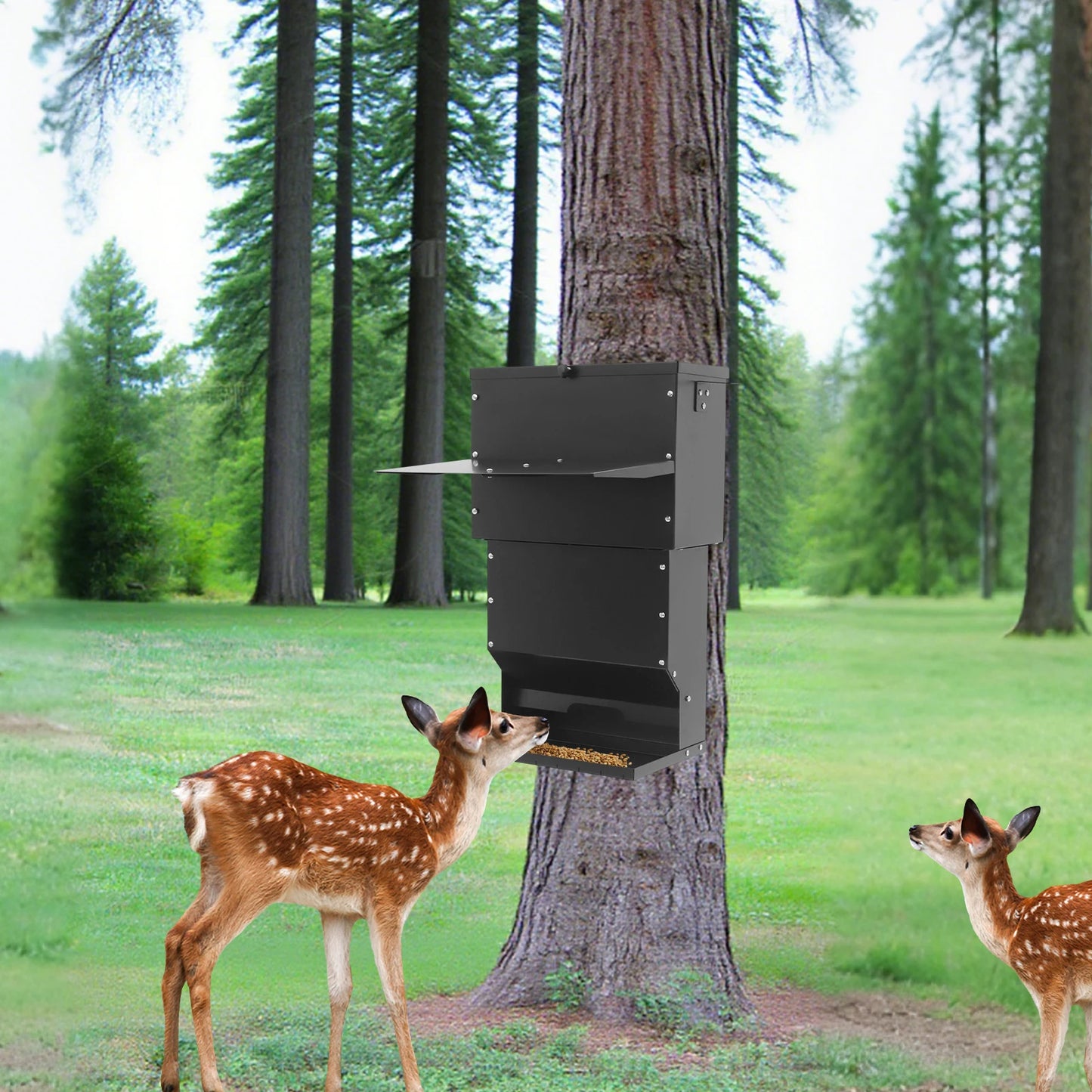 Deer Feeder Hanging Stainless Steel 27kg Capacity With Lid