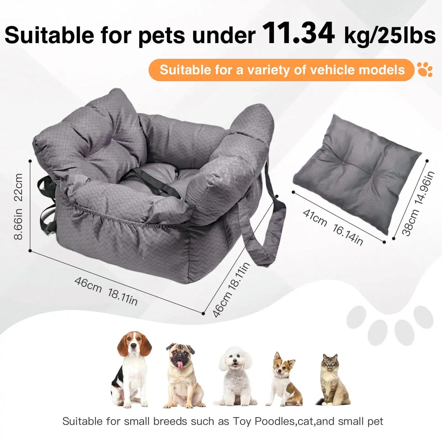 2 In 1 Dog Car Seat Carrier Bag Detachable Handles