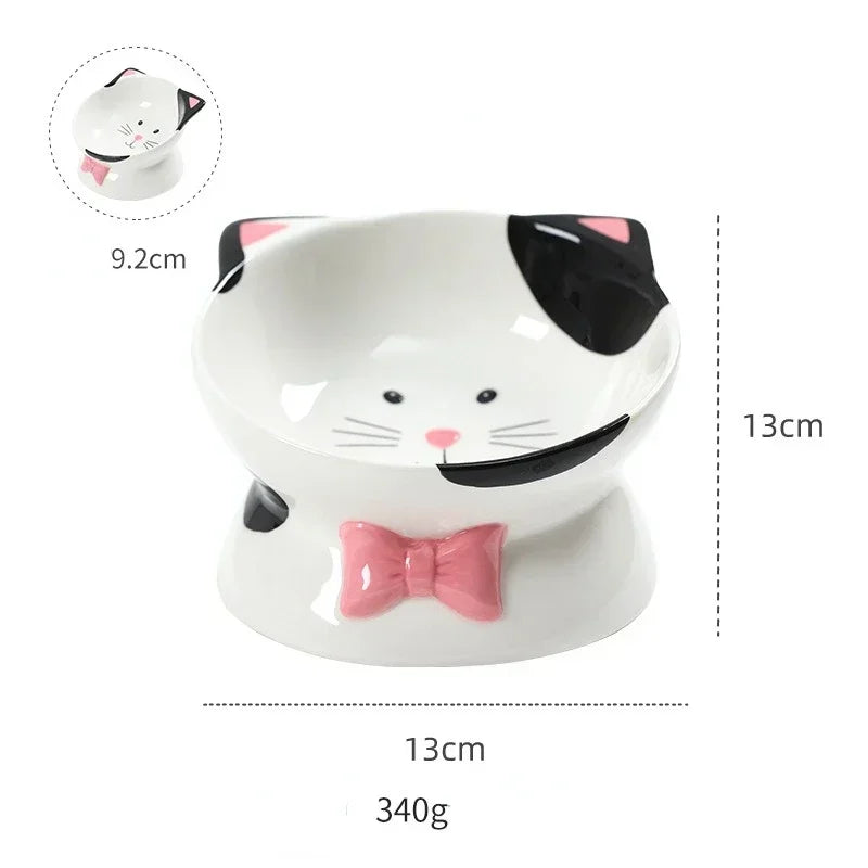 Hign-concerned Cartoon Ceramic High Foot Cat Bowl Cat Head Design