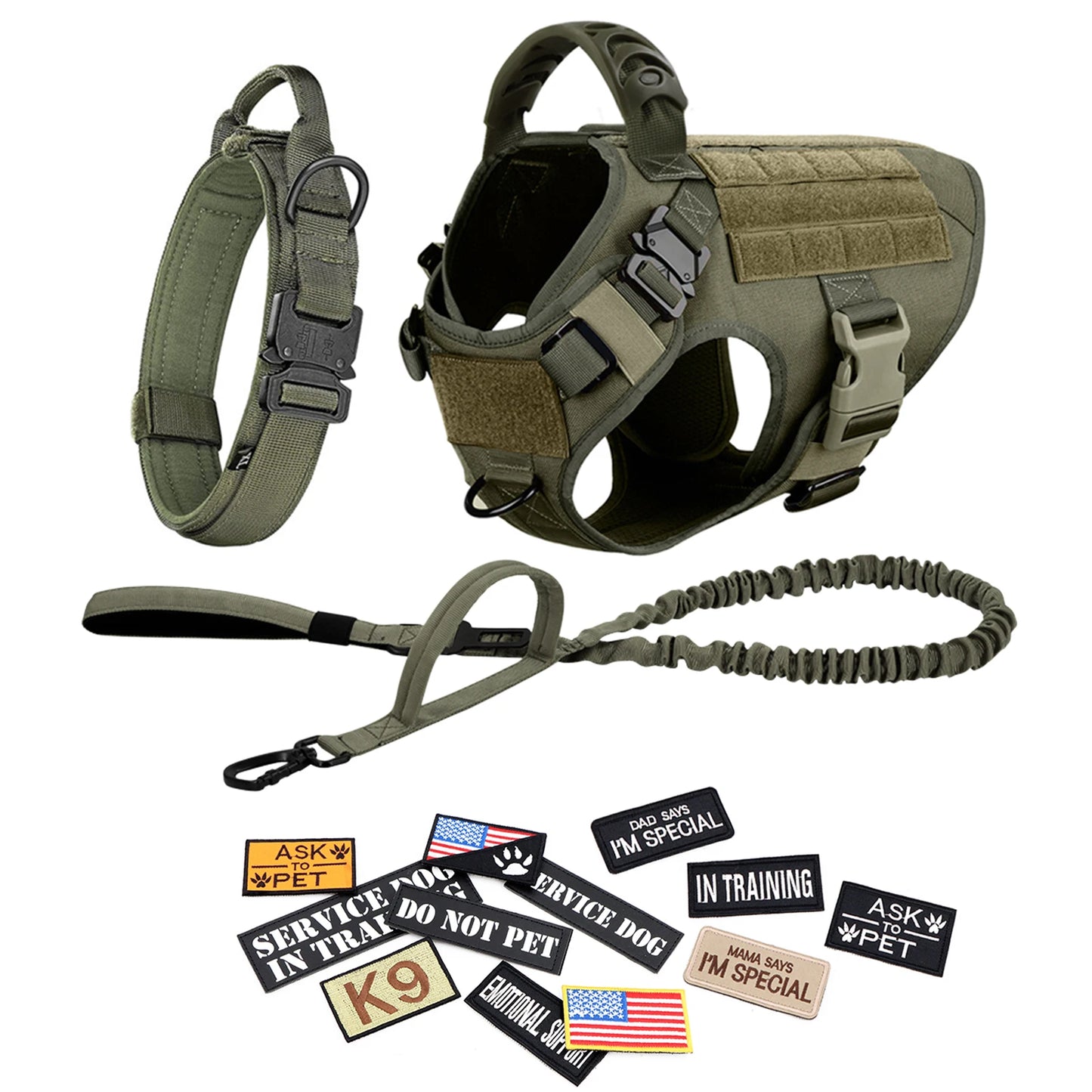 PETRAVELCN Dog Tactical Harness Leash Vest Set Patches For Training Walking