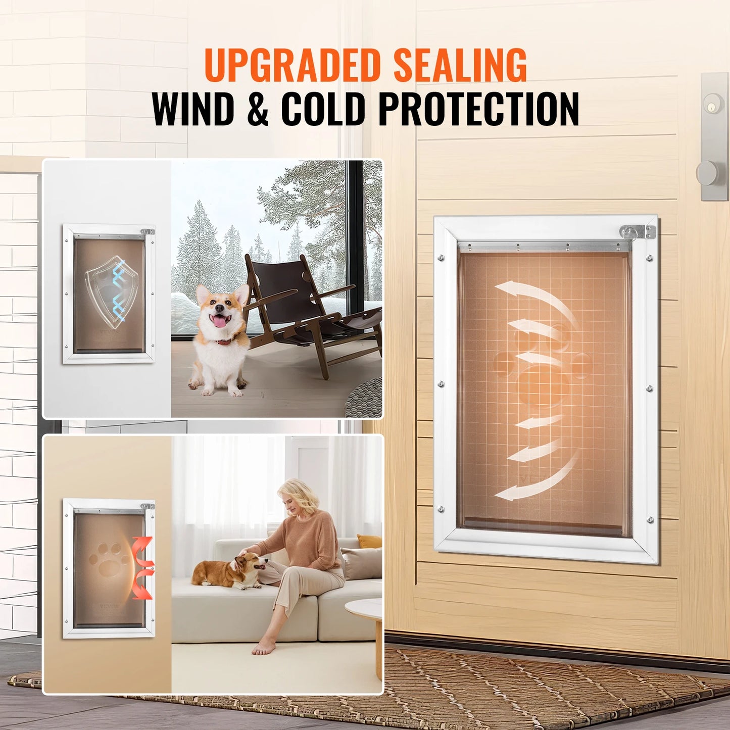 Weatherproof Pet Door Aluminum Frame With Lockable Flap Indoor Outdoor
