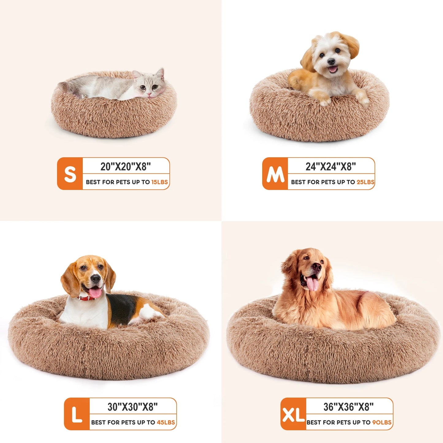JHK Calming Dog Bed Anti Slip Plush Faux Fur