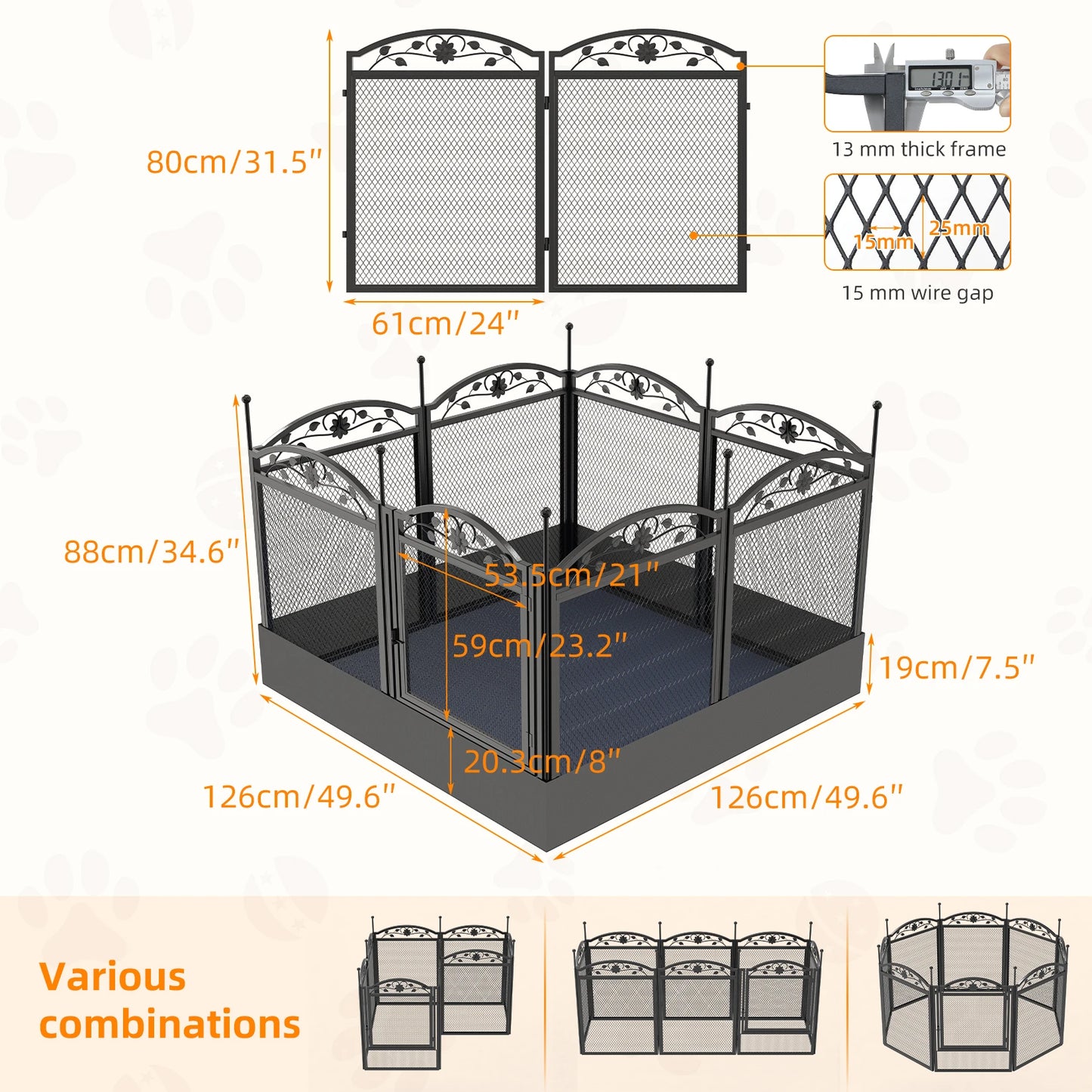 BINGOPAW 8 Panel Metal Dog Playpen With Gate Whelping Box And Fertility Mat