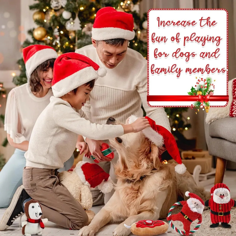 Hign-concerned Christmas Dog Toys 9 Pcs Squeaky Plush Chew Set