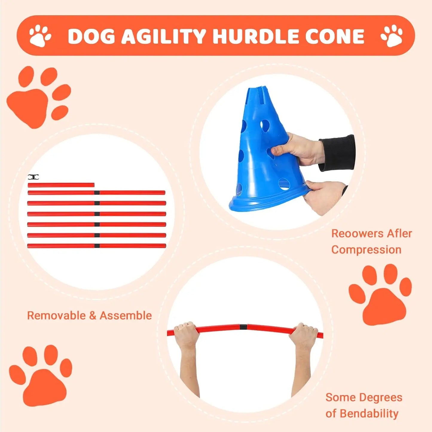 DishyKooker Dog Agility Hurdle Set 12 Cones and 6 Rods
