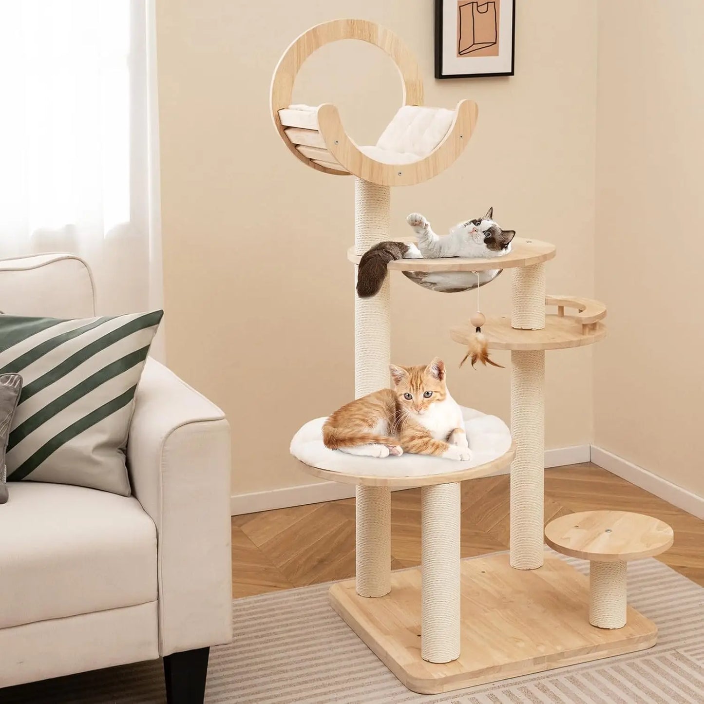 High Concerned Wooden Cat Tree 4 In 1 Deluxe Tower