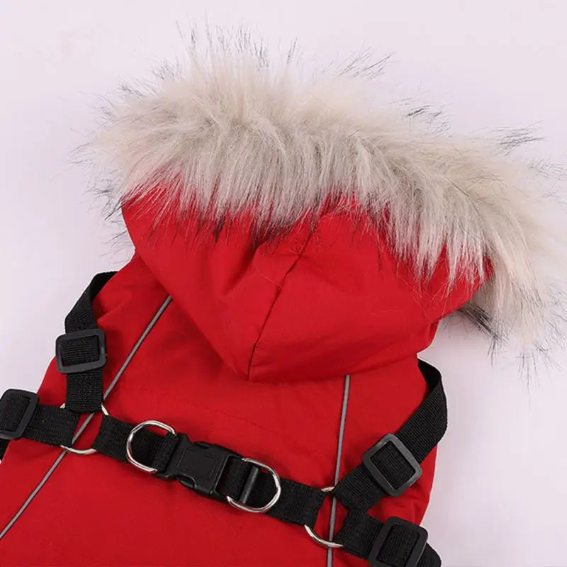 Autumn Winter Warm Dog Jacket With Harness Hooded Padded Coat