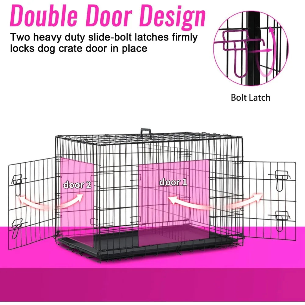 Folding Metal Dog Crate For Large Dogs With Double Door Indoor Outdoor