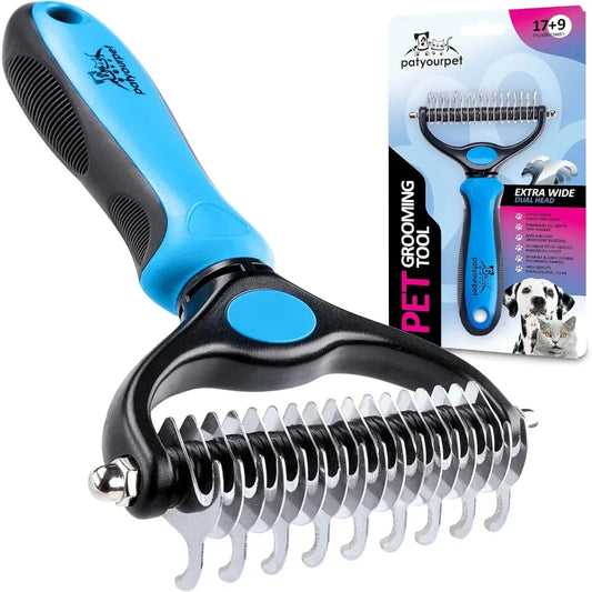 Deshedding Brush DoubleSided Undercoat Rake for Dogs Cats Shedding Comb and Dematting Tool for Grooming Extra Wide Ideal for Da