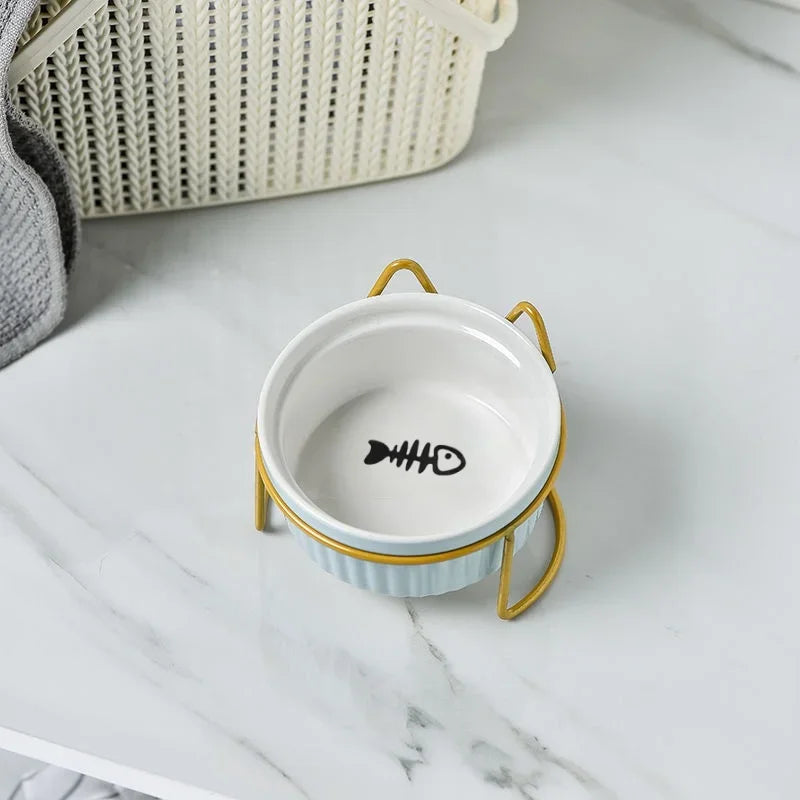 Ceramic Elevated Pet Bowl For Dogs And Cats With Bracket