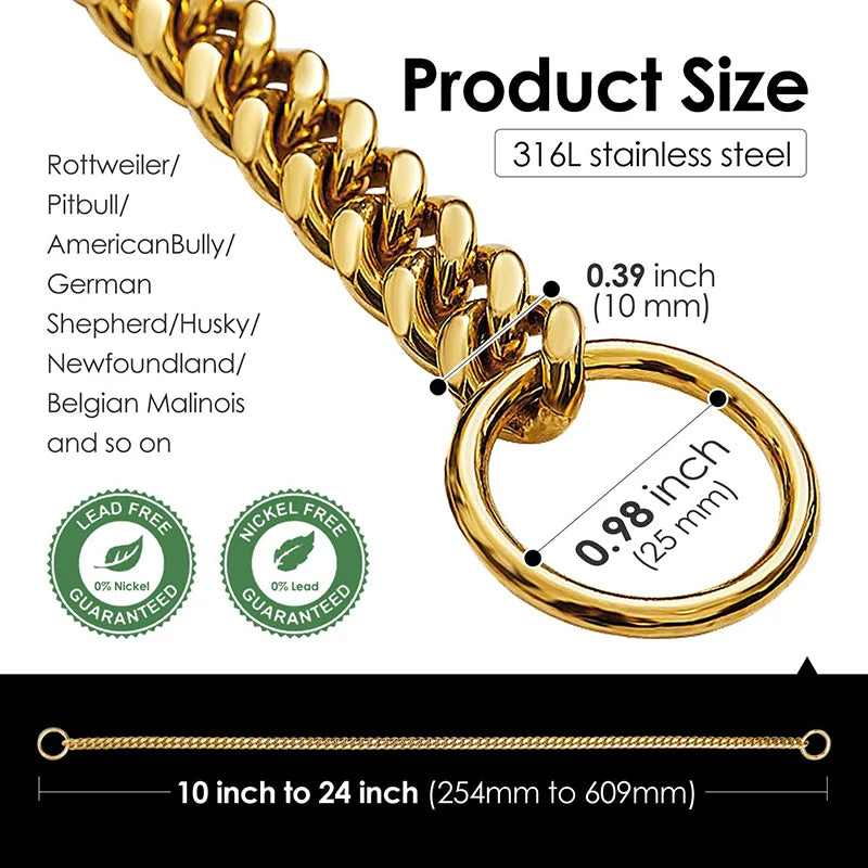 Stainless Steel Chain Collar For Dogs Cuban Link Training