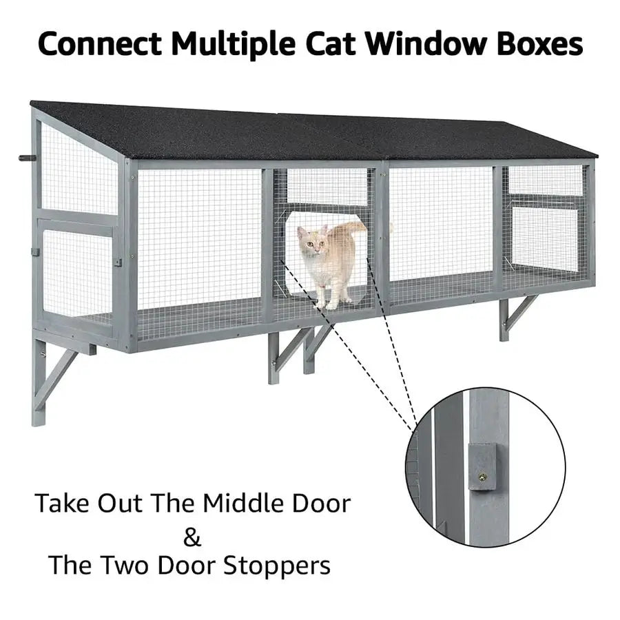Cat Window Catio Enclosure for Indoor Cats Wooden Window Perch