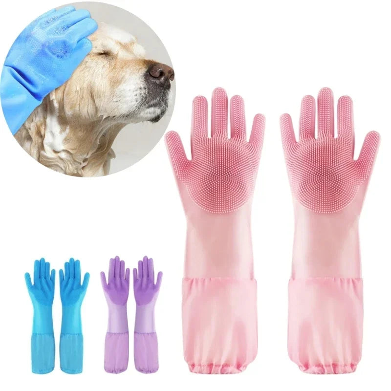 Silicone Pet Grooming Cleaning Gloves For Dogs And Cats Bathing