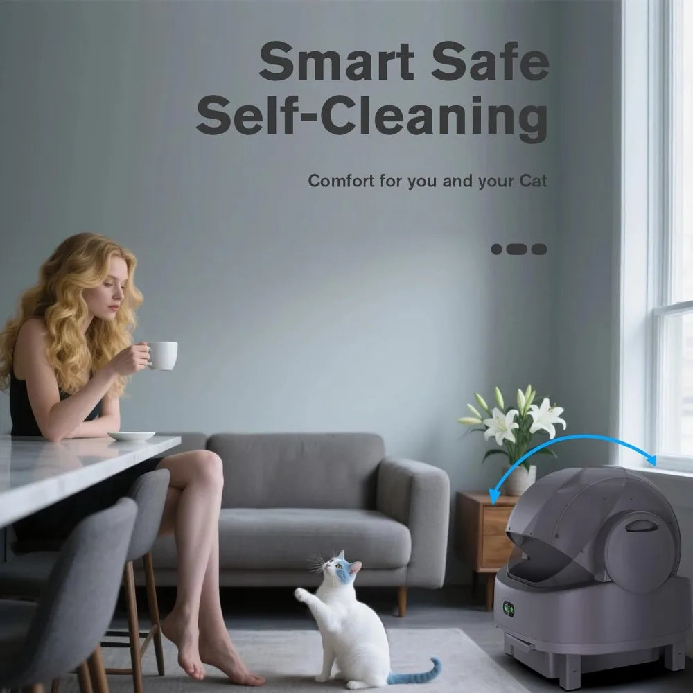 Self Cleaning Cat Litter Box Open Top Automatic for Multiple Cats Liner Bags