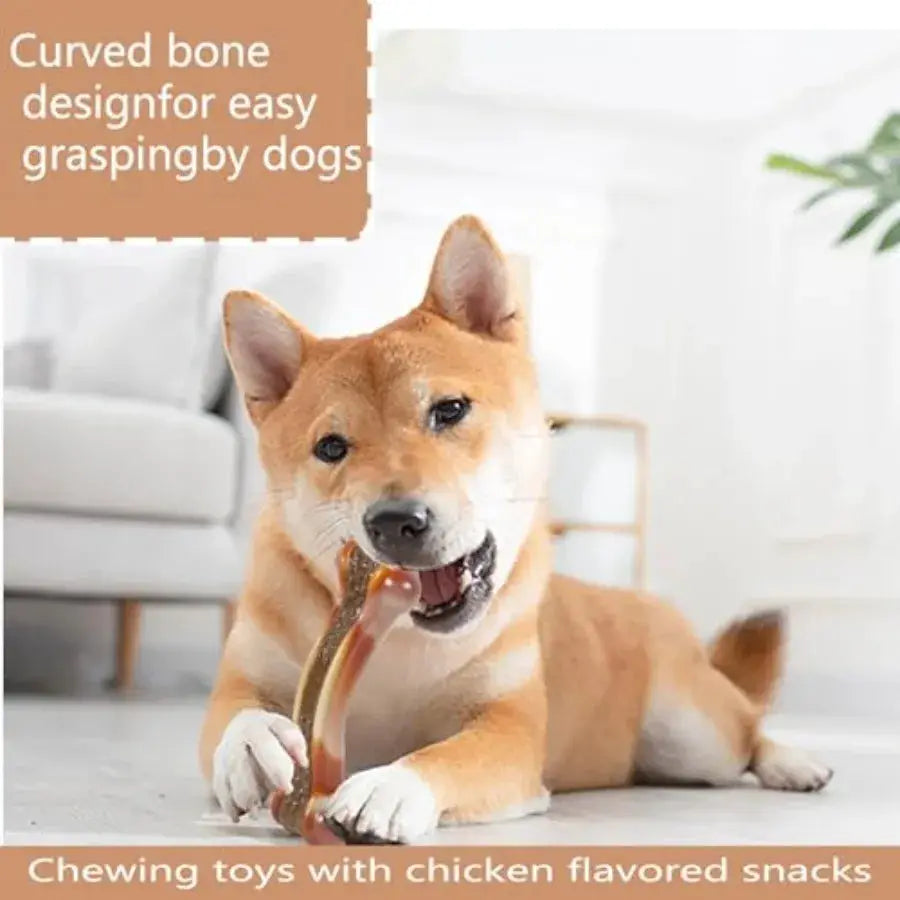 Dog Bones Chew Toys for Aggressive Chewers 6 Pack Real Chicken Flavor Indestructible Dog Teething Chew Toys for Large/Medium/Sm by Furtastic Pet Essentials
