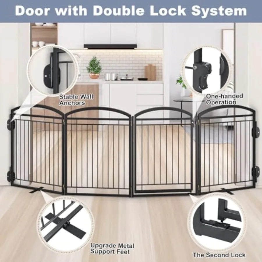 MDNGDog Full Metal Free Standing Dog Gate With Door