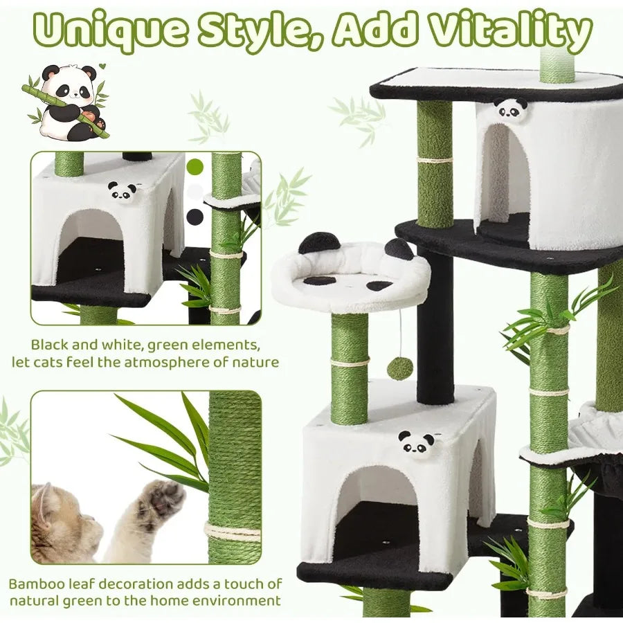 Indoor Cat Tree Panda Design Four Tier Kitty Condo