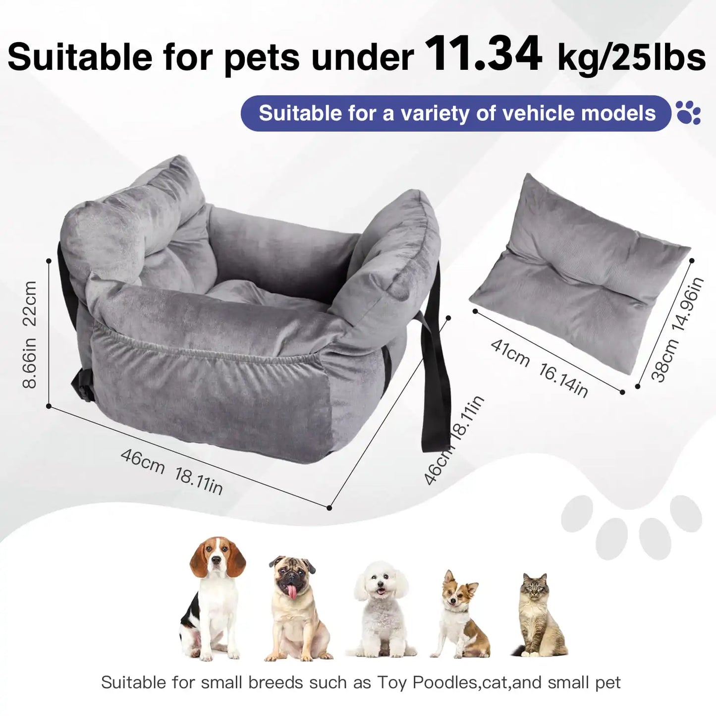 2 In 1 Dog Car Seat Carrier Bag Detachable Handles