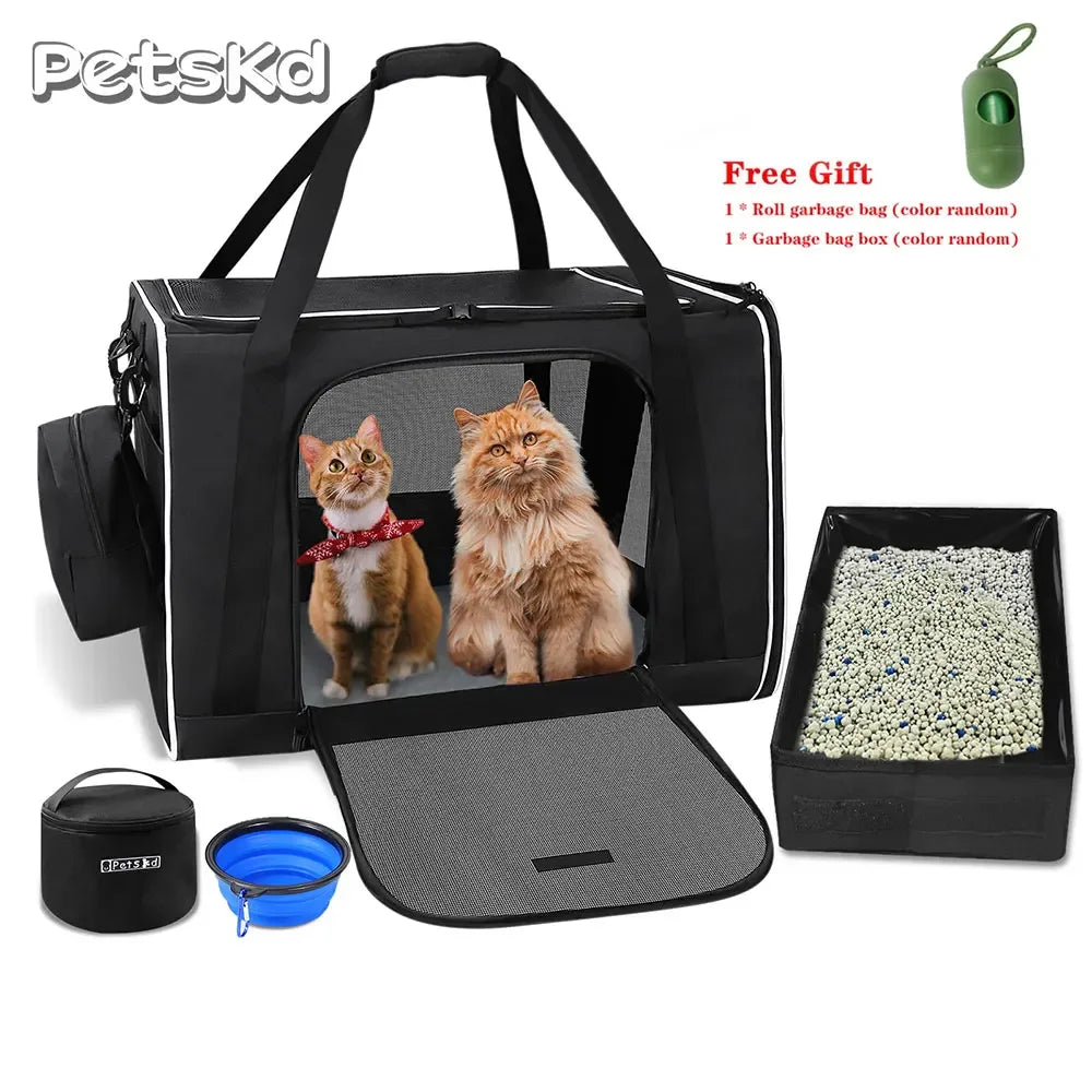 Soft Sided Cat Carrier Travel Bag With Litter Box Bowls