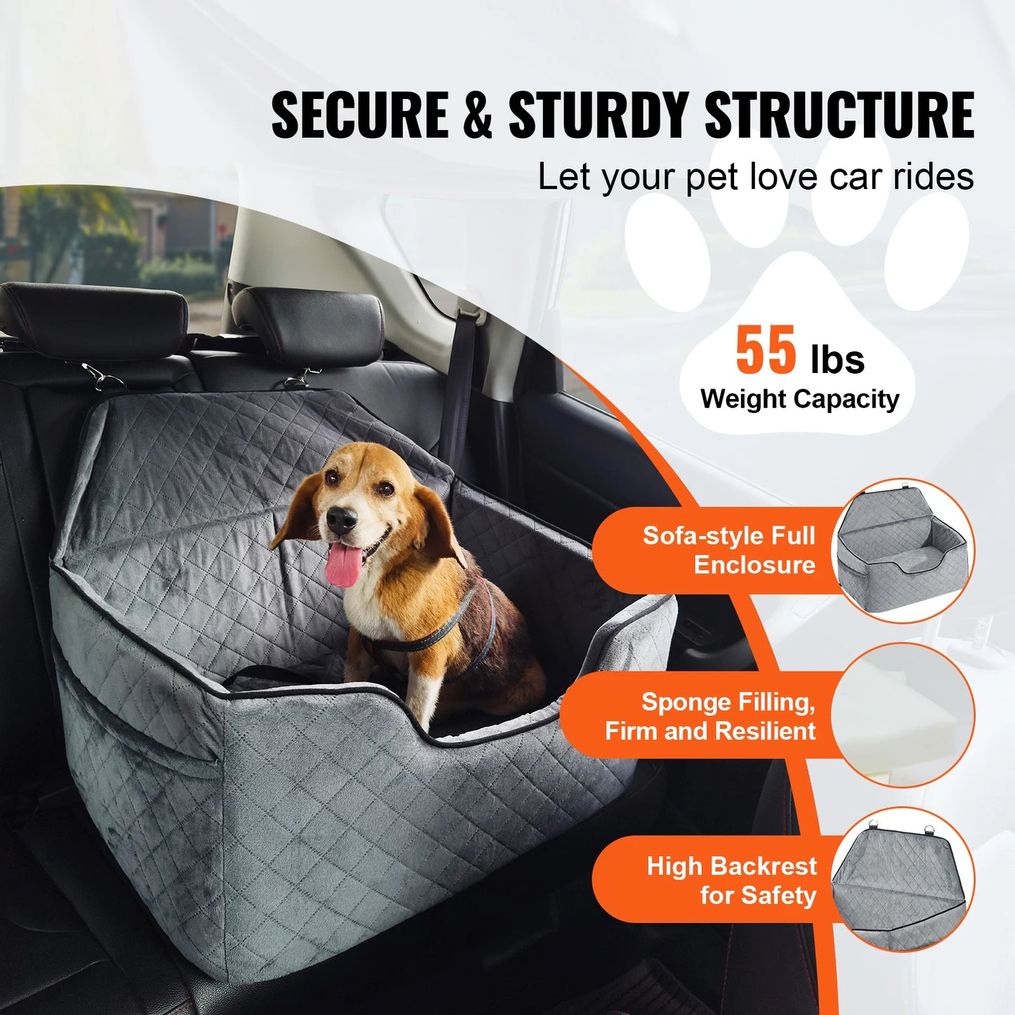 SucceBuy Dog Car Seat Booster With Storage Pocket And Velvet