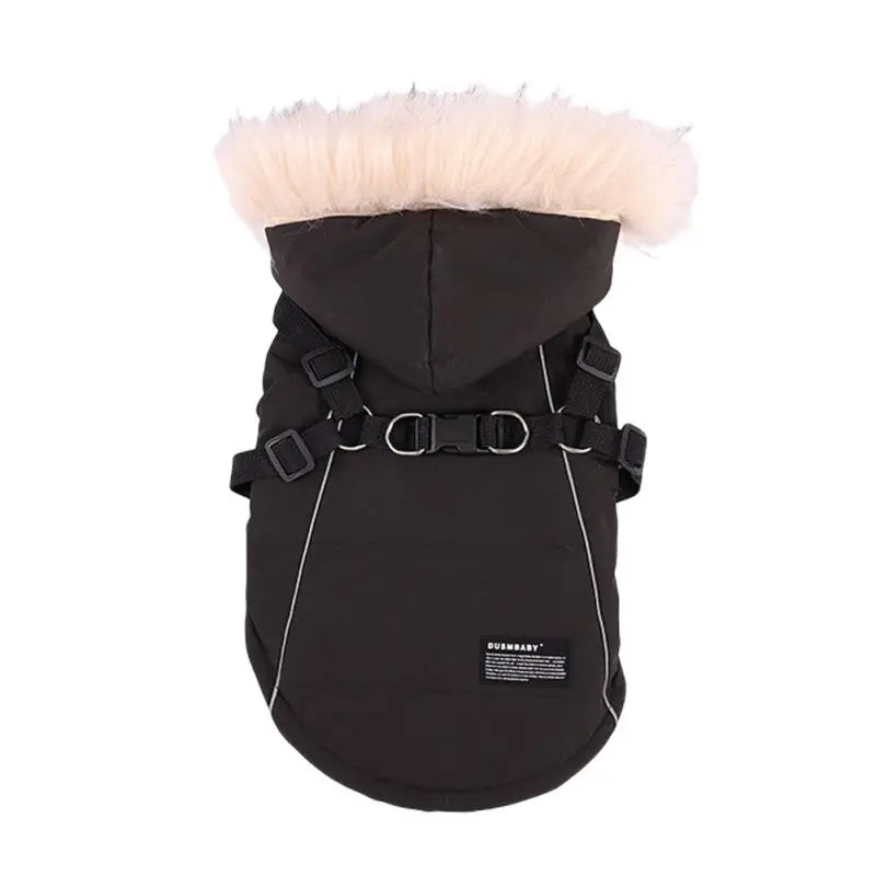 Autumn Winter Warm Dog Jacket With Harness Hooded Padded Coat