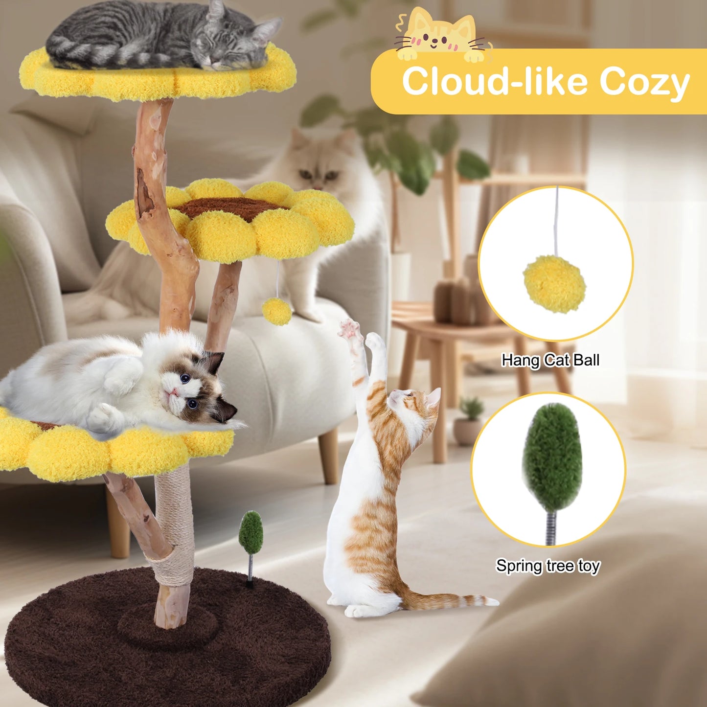 CN Guangdong Sunflower Cat Tree Tower With Solid Scratching Post Bed