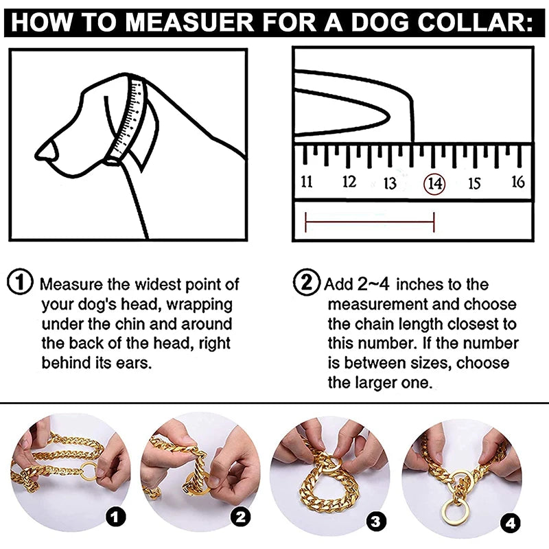 Stainless Steel Chain Collar For Dogs Cuban Link Training