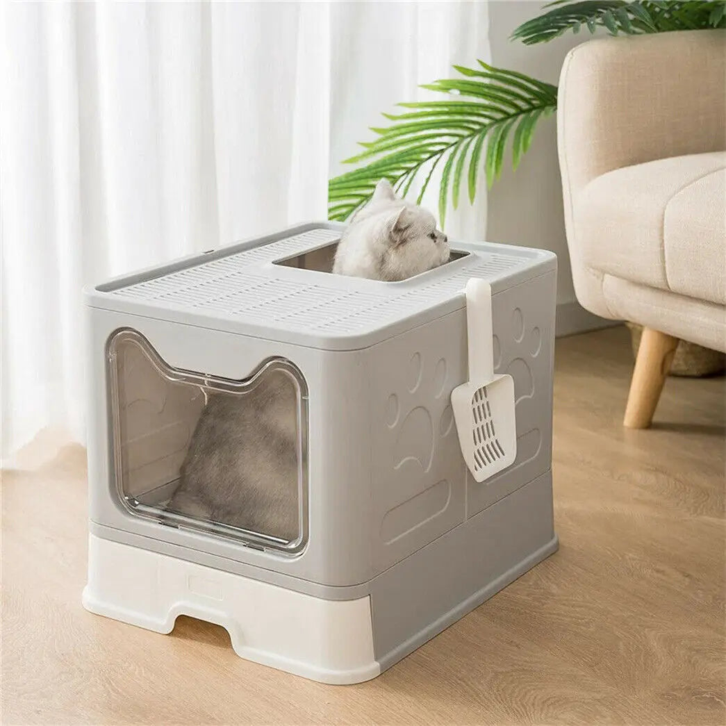 Feature Front Entry Hooded Cat Litter Box With Drawer Scoop