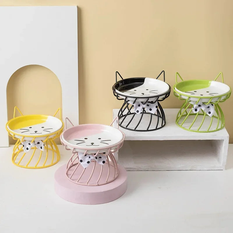 Hign-concerned Ceramic Cat Bowl High-Foot Neck Guard Food Bowl