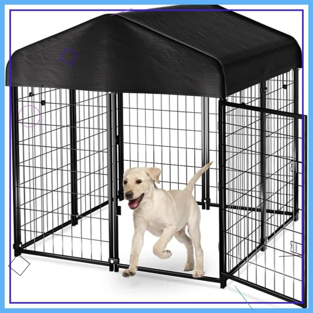 Outdoor Dog Kennel With Rust Resistant Frame And Waterproof Roof