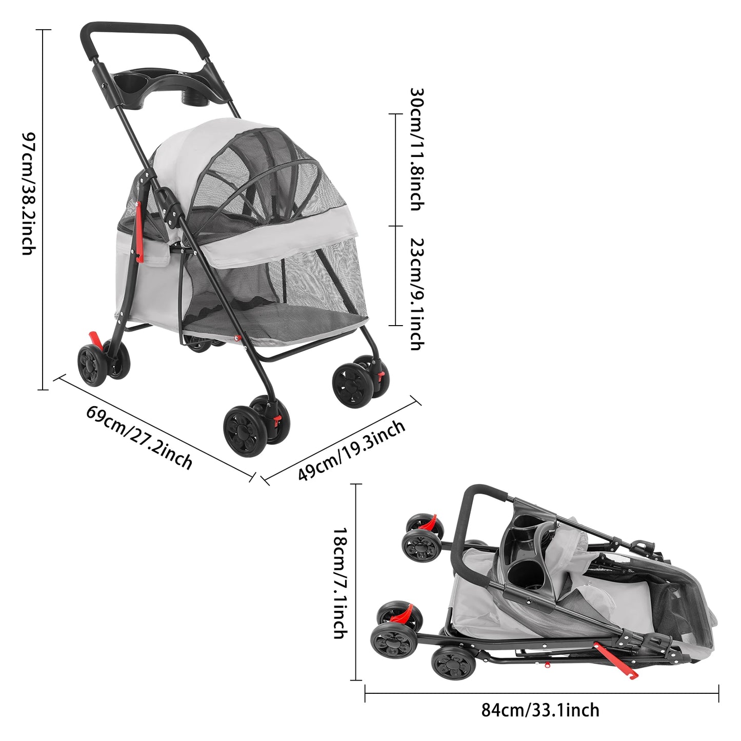 Foldable Pet Stroller For Dogs And Cats