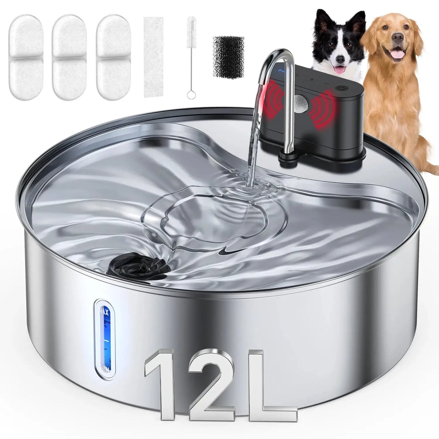 Cityflee Stainless Steel Pet Fountain With Motion Sensor Filtration Rechargeable by Furtastic Pet Essentials