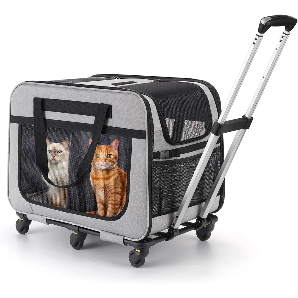TIFICY Double Pet Carrier With Wheels For Cats And Small Dogs Up To 40 Pounds