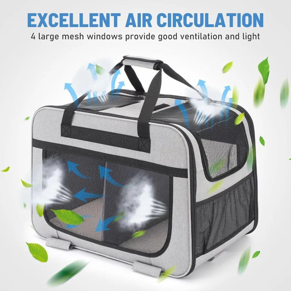 TIFICY Double Pet Carrier With Wheels For Cats And Small Dogs Up To 40 Pounds