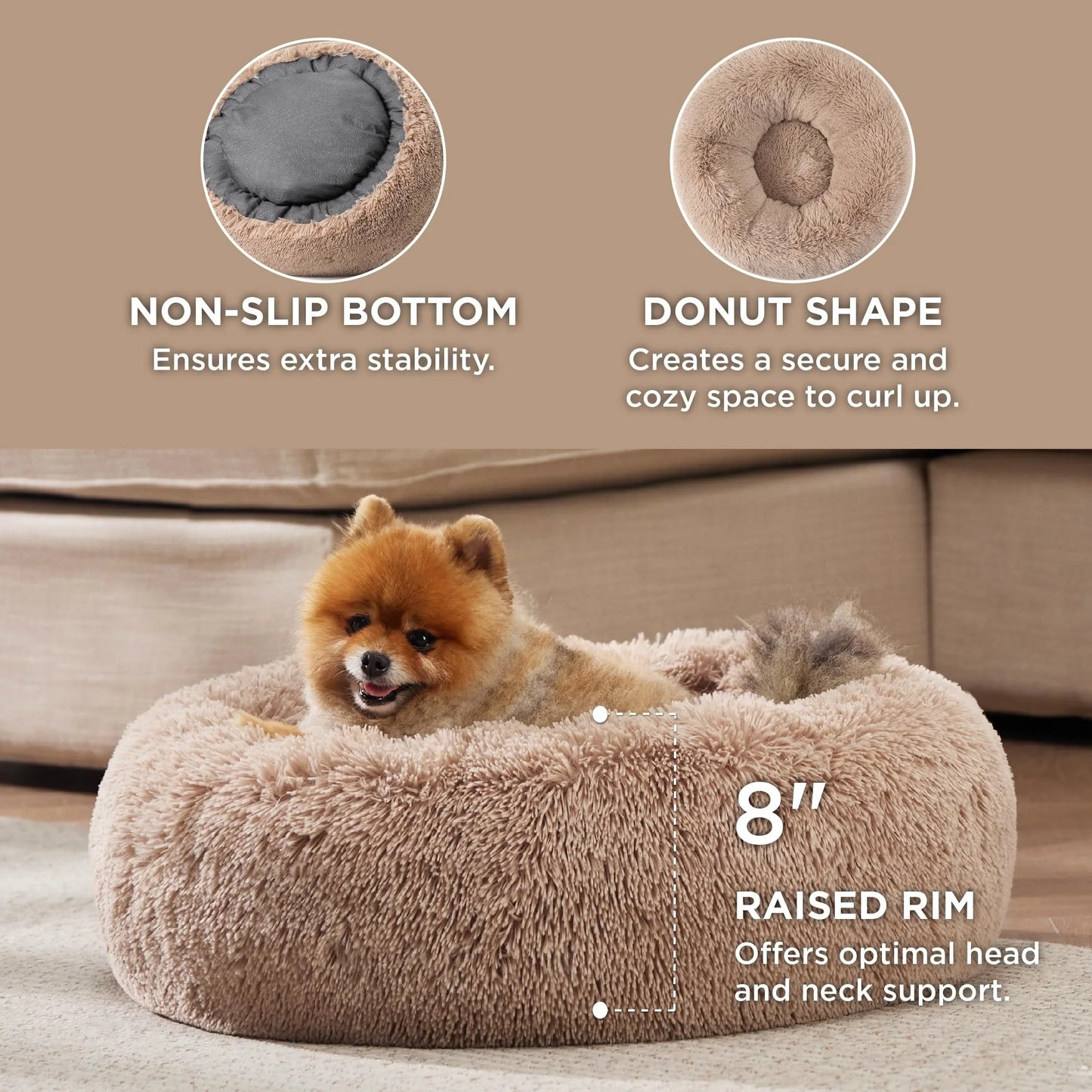 NONECN Plush Round Dog And Cat Kennel Bed Winter Warm Cushion