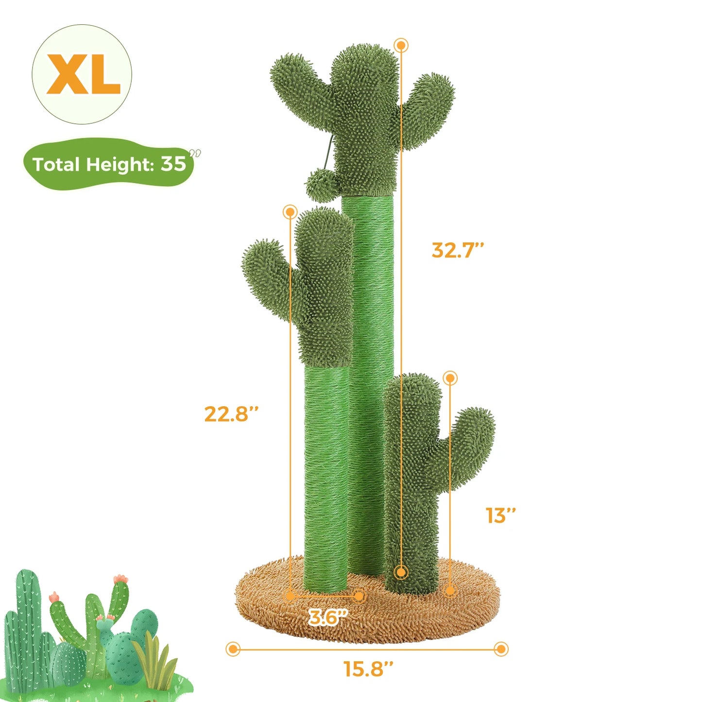 PEQULTICN Cactus Cat Tree With Condo Hammock Dangling Ball Scratching Post
