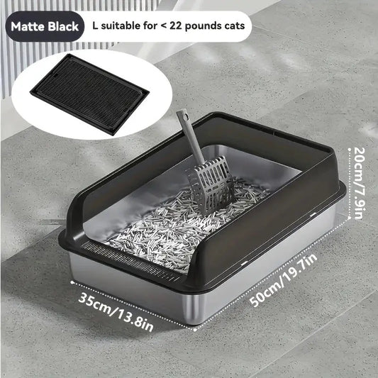 KEMORELA EXtra Large Stainless Steel Cat Litter Box with Lid - Enclosed LitterPan High-Sided Resistant Leak-Proof Cat Litter Mat by Furtastic Pet Essentials