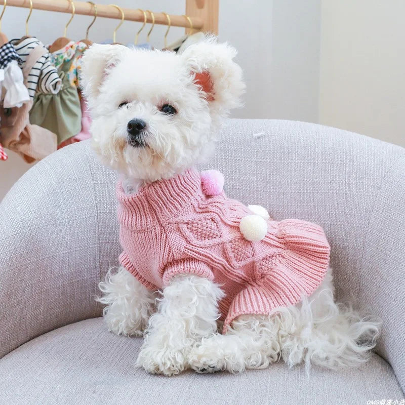 PETCIRCLECN Thick Cozy Wool Knit Dog Sweater Dress