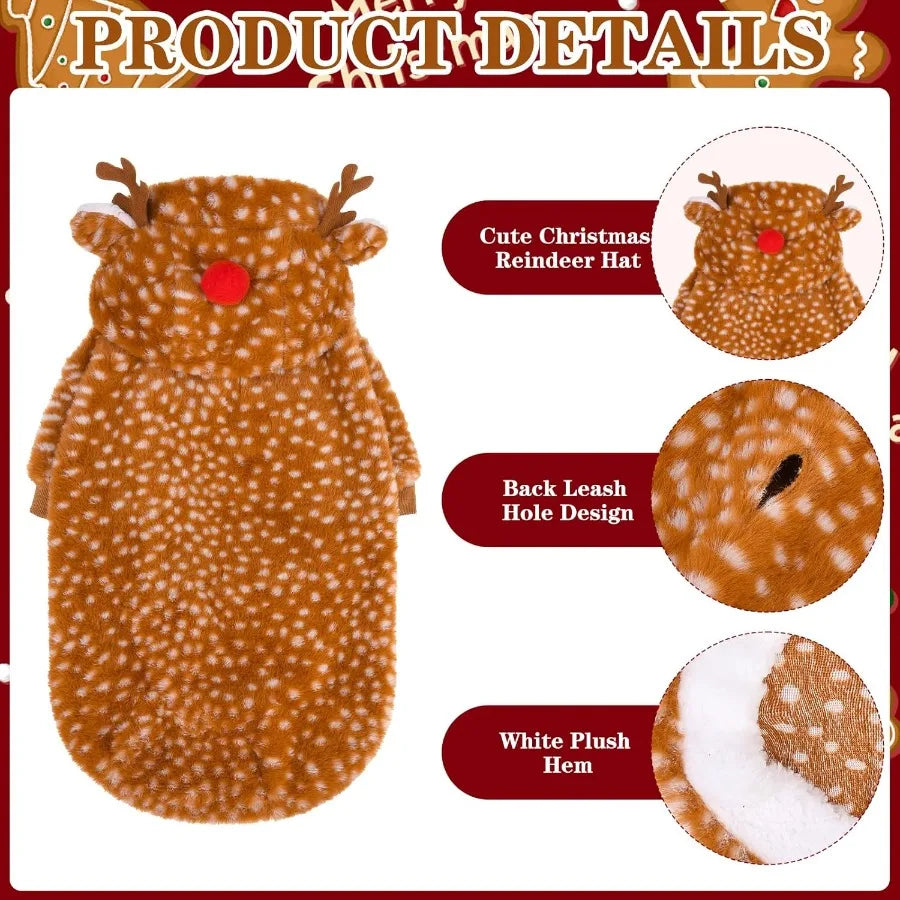 Dog Christmas Hoodie Reindeer Costume Fluffy Sweater Coat